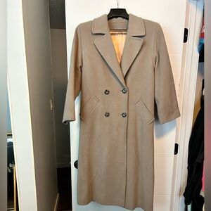 Mallia grey double-breasted cashmere and wool full length coat